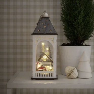 Konstsmide Weihnachtsbeleuchtung - batteriebetriebene Holzlaterne - 11 x 11 x 29 cm - braun