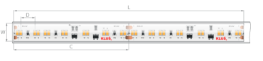 Klus LED-Streifen - 1cm breit, 500cm lang - 24Vdc - dimmbar bis warm - 9.6W LED pro Meter - 224 LEDs pro Meter - IP65 - 1800-3000K