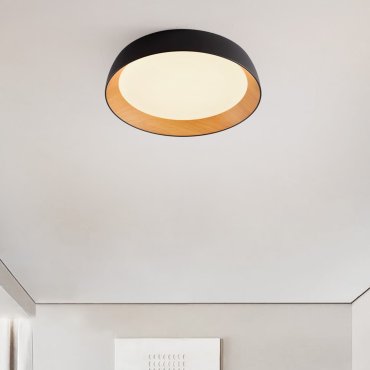 Nova Luce Sigi - Deckenleuchte - Ø 60 x 12 cm - 50W dimmbar LED inkl. - sand schwarz und Holz