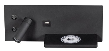ETH Nighty Left - wandleuchte mit doppel-schalter, USB und kabellosem laden - 30 x 3 x 12 cm - 7W LED inkl. - schwarz