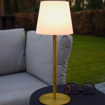 Lucide Tyon - wiederaufladbare Tischleuchte - Ø 15 x 41 cm - 2W dimmbare LED inkl - IP65 - gold