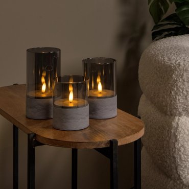 Lucide Velas - Satz von 3 batteriebetriebenen Tischlampen - Ø 8 x 15 - grau