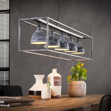 AUSSTELLUNGSSTÜCK - Vico Iron Rectangle - Hängelampe - 125 x 25 x 130 cm - grau
