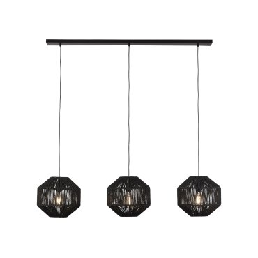 Searchlight Wicker - Pendelleuchte 3L - 130 x 30 x 130 cm - mattschwarz
