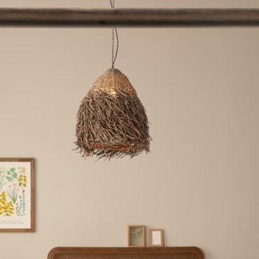 Nova Luce Hay - Hängelampe - Ø 61 x 200 cm - Natürliches Seegras und schwarz