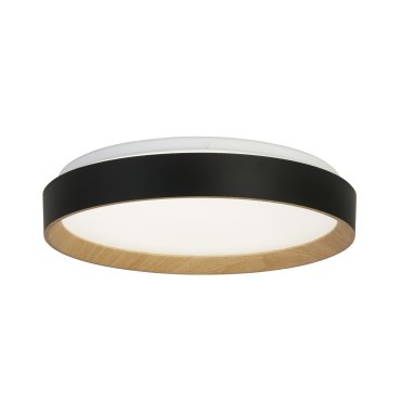 Searchlight Sorrento - Deckenleuchte mit Fernbedienung - Ø 38 x 8 cm - 24W dimmbare LED inkl. - Schwarz und Holzoptik