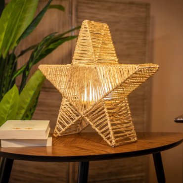New Garden Sisine Star 40 - wiederaufladbare Tischleuchte mit Fernbedienung - 40 x 40 x 12,5 cm - 9W dimmbare LED inkl - IP54 - natur