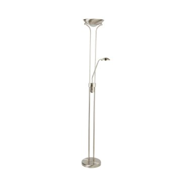 Searchlight Mother &amp; Child - Stehleuchte mit Leselicht - Ø25,4 x 180 cm - 15,5W + 5W dimmbare LED inkl - satiniert silber