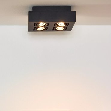 Lucide Xirax - Aufbaustrahler 4L - 25 x 8 cm - 4 x 5W dimmbare LED inkl. - dimmbar auf warm - schwarz