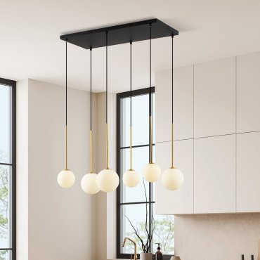 Nova Luce Savoy - Hängelampe - 77 x 163 x 34 cm - gold satiniert, matt schwarz und Opal weiß