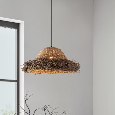 Nova Luce Natu - Hängelampe - Ø 65 x 200 cm - Natürliches Seegras und schwarz
