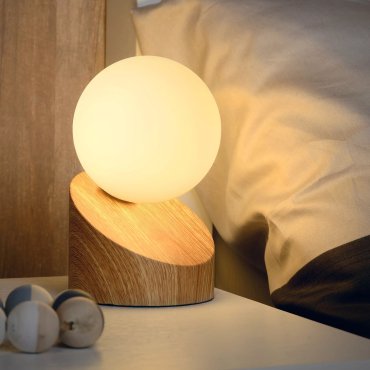 Lucide Len - Tischleuchte - 16 cm - helles Holz und Opal