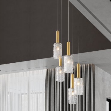Nova Luce Certa - Hängelampe - Ø 35 x 150 cm - klarglas, messinggold und schwarz