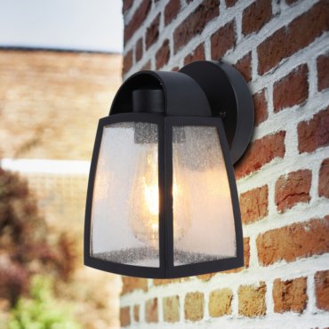Lutec Kelsey - Außenwandleuchte - 12 x 12 x 20 cm - IP44 - Milchglas - schwarz