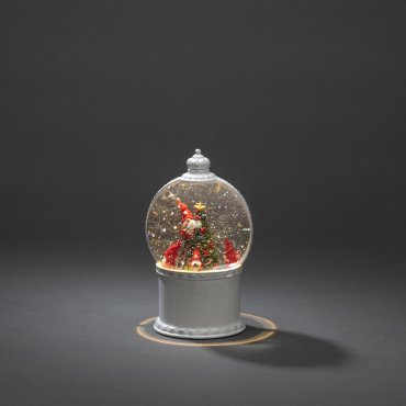 AUSSTELLUNGSSTÜCK - Konstsmide Weihnachtsbeleuchtung - Schneelaterne mit 4 batteriebetriebenen Weihnachtsmännern - Ø 12,5 x 21 cm - antik-weiß
