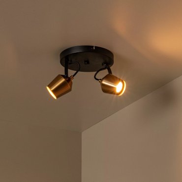 Lucide Emile - Aufbaustrahler 2L - Ø 20 x 17,5 cm - matt gold und schwarz