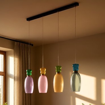Nova Luce Pluma - Hängelampe - 96 x 150 x 15 cm - 36W LED inkl. - Gold, glänzender Jaspis, violettes, gelbes, rosa, hellgrünes, hellblaues und cyanfarbenes Glas