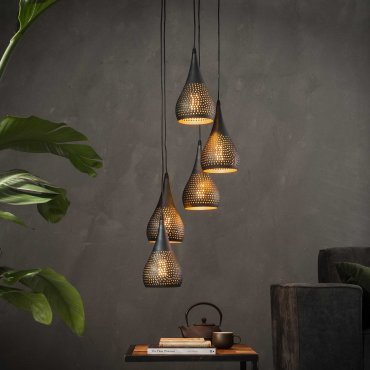 Vico Stepped Punch - Pendelleuchte - Ø 35 x 150 cm - schwarzbraun