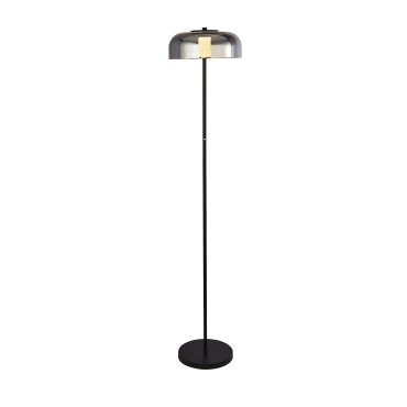 AUSSTELLUNGSSTÜCK - Searchlight Frisbee - Stehleuchte - 147 cm - 15W dimmbare LED inkl - mattschwarz und Rauchglas