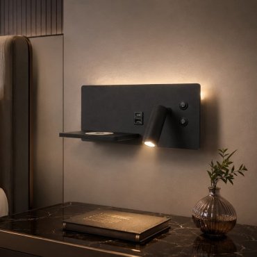 Artdelight WL Charge - Leselampe mit Schalter, Ladestation und USB - 8 x 30 x 12 cm - 3W + 3W LED inkl. - schwarz