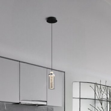 Nova Luce Lune - Hängelampe - Ø 14 x 210 cm - 9W dimmbar LED inkl. - Sand Schwarz und chroom
