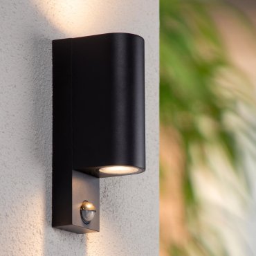 Lucide Zaro Round - Außenwandleuchte mit Sensor - 7 x 10,4 x 23 cm - IP65 - schwarz