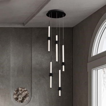 Nova Luce Stalactite - Hängelampe - Ø 35 x 210 cm - 32W dimmbar LED inkl. - sand schwarz
