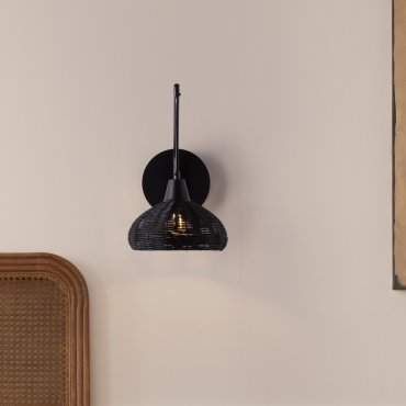 Nova Luce Fado - wandleuchte - Ø 20,5 x 40 cm - Rattan Schwarz