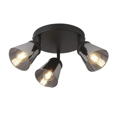 Searchlight Mega - Aufbaustrahler 3L - Ø 42 x 11 cm - schwarzes und geräuchertes Glas