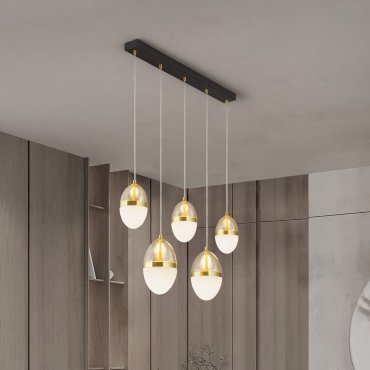 Nova Luce Egna - Hängelampe - 86 x 120 x 15 cm - 58W LED inkl. - Opal, Cognacglas, gold und schwarz