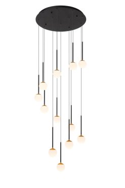 Lucide Calina - Hängeleuchte - Ø 69,9 x 169,3 cm - 12 x 7,7W dimmbare LED inkl. - schwarz