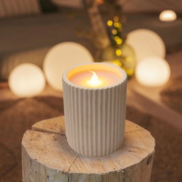 Neuer Garten Dolo Keramik - LED Kerze mit Fernbedienung - Ø 8 x 10 cm - IP44 - weiß