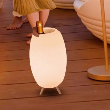 New Garden Apolo - Flaschenhalter mit Lautsprecher und Licht per Fernbedienung - Ø 25 x 45 cm - IP44 - Weiß