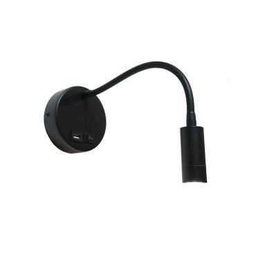 Artdelight Flex-USB - Wandleuchte mit Schalter und USB-Anschluss - Ø 11 x 34 cm - 3W LED inkl. - schwarz