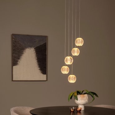Lucide Cintra - Hängeleuchte - Ø 32 cm x 150 cm - 5 x 4,7W LED inkl. - transparent und gold