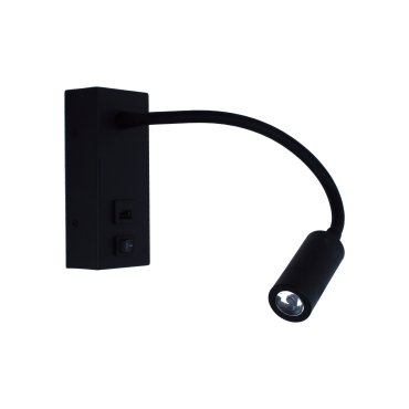 Artdelight Easy - Wandleuchte mit Schalter und USB-Anschluss - 6 x 32 x 14 cm - 3W LED inkl. - schwarz