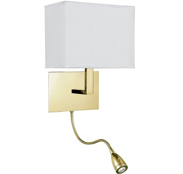 Searchlight Hotel - Wandleuchte mit Leselicht - 20 x 26 cm - E27 + 1,45W LED inkl. - Messing satiniert und weiß