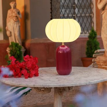 New Garden Rachel 45 - aufladbare Tischleuchte mit Solarantrieb und Akku, inklusive Fernbedienung - Ø 27,9 x 44,3 cm - RGB + Weiß 5W LED inkl. - IP65 - bordeauxrot