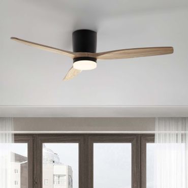 Nova Luce Aloa - Deckenventilator mit Licht und Fernbedienung - Ø 132 x 27,5 cm - 18W LED inkl. - Sand schwarz und Naturholz