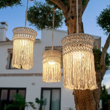New Garden Mykonos Hang - Hängeleuchte mit wiederaufladbarem Leuchtmittel und Fernbedienung - Ø30 x 340 cm - 8,5 LED inkl. - IP54 - Baumwolle