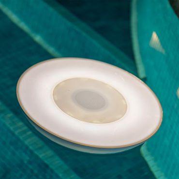 New Garden Play Disk - Poolbeleuchtung und Lautsprecher für den Außenbereich - mit magnetischem Akku und Fernbedienung - RGB + W (2700K) - Ø 39 x 6 cm - IP67 - weiß