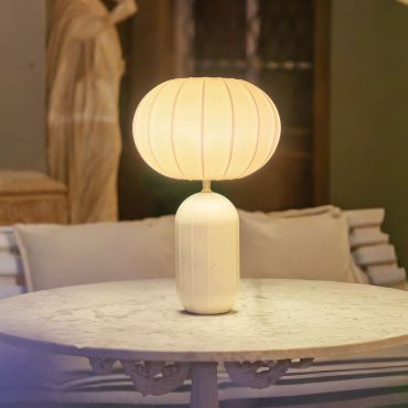 New Garden Rachel 45 - aufladbare Tischleuchte mit Solarantrieb und Akku, inklusive Fernbedienung - Ø 27,9 x 44,3 cm - RGB + Weiß 5W LED inkl. - IP65 - beige