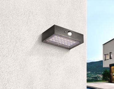 Century Italia Domino MINI - Außen-Solar-Wandleuchte mit Sensor - 9 x 3,5 x 13,7 cm - 3W LED inkl. - IP65 - schwarz