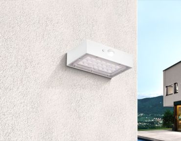 Century Italia Domino MINI - Außen-Solar-Wandleuchte mit Sensor - 9 x 3,5 x 13,7 cm - 3W LED inkl. - IP65 - weiß