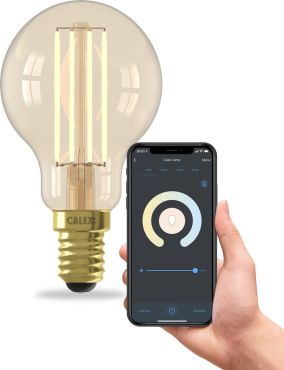 Calex Smart LED Lampe - Ø 4,5 x 11 cm - E14 - 4,9W - Dimmfunktion über App - 1800 bis 3000K - Gold