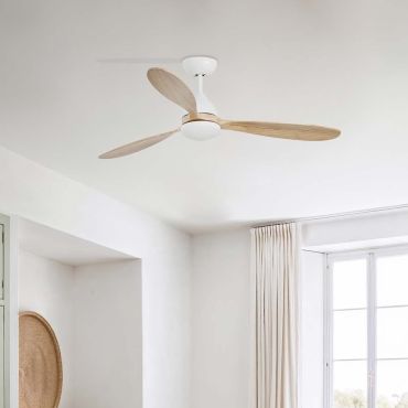 Faro Poros L - Deckenventilator mit Licht - Ø 132 cm - matt Weiß und Kiefer