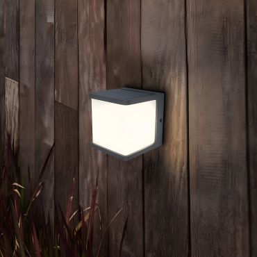 Lutec Doblo - Außenwandleuchte mit Solarsensor - 11 x 12,9 x 11 cm - 7,5W LED inkl - IP54 - dunkelgrau - weiß