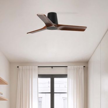 Faro Heywood Tub S - deckenventilator - Ø 90 cm - matt schwarz und dunkles walnussholz