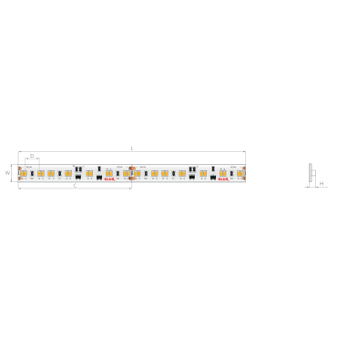 Klus LED-Streifen - 1cm breit, 500cm lang - 24Vdc - dimmbar bis warm - 9.6W LED pro Meter - 224 LEDs pro Meter - IP20 - 1800-3000K