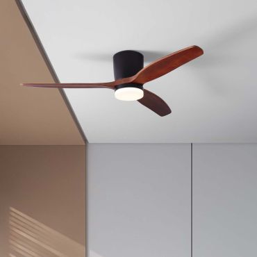 Nova Luce Aloa - Deckenventilator mit Licht und Fernbedienung - Ø 132 x 27,5 cm - 18W LED inkl. - Sand schwarz und dunkles Holz